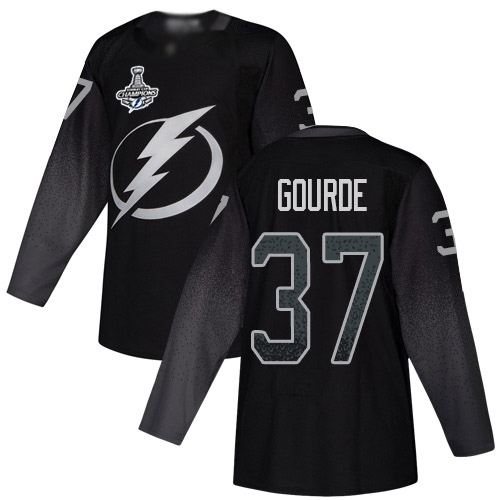 Adidas Tampa Bay Lightning Men #37 Yanni Gourde Black Alternate Authentic 2020 Stanley Cup Champions Stitched NHL Jersey